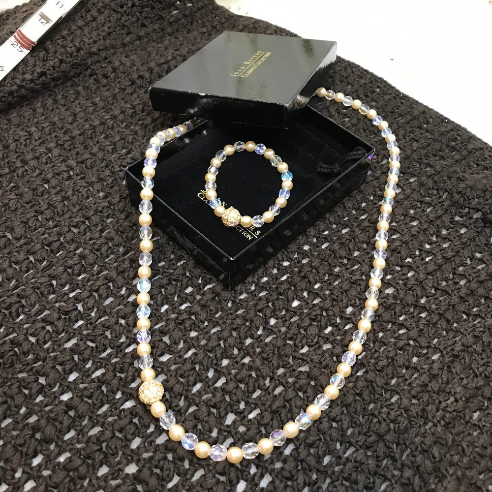 Vintage Convertible Pearl Crystal Necklace + Bracelet Set
